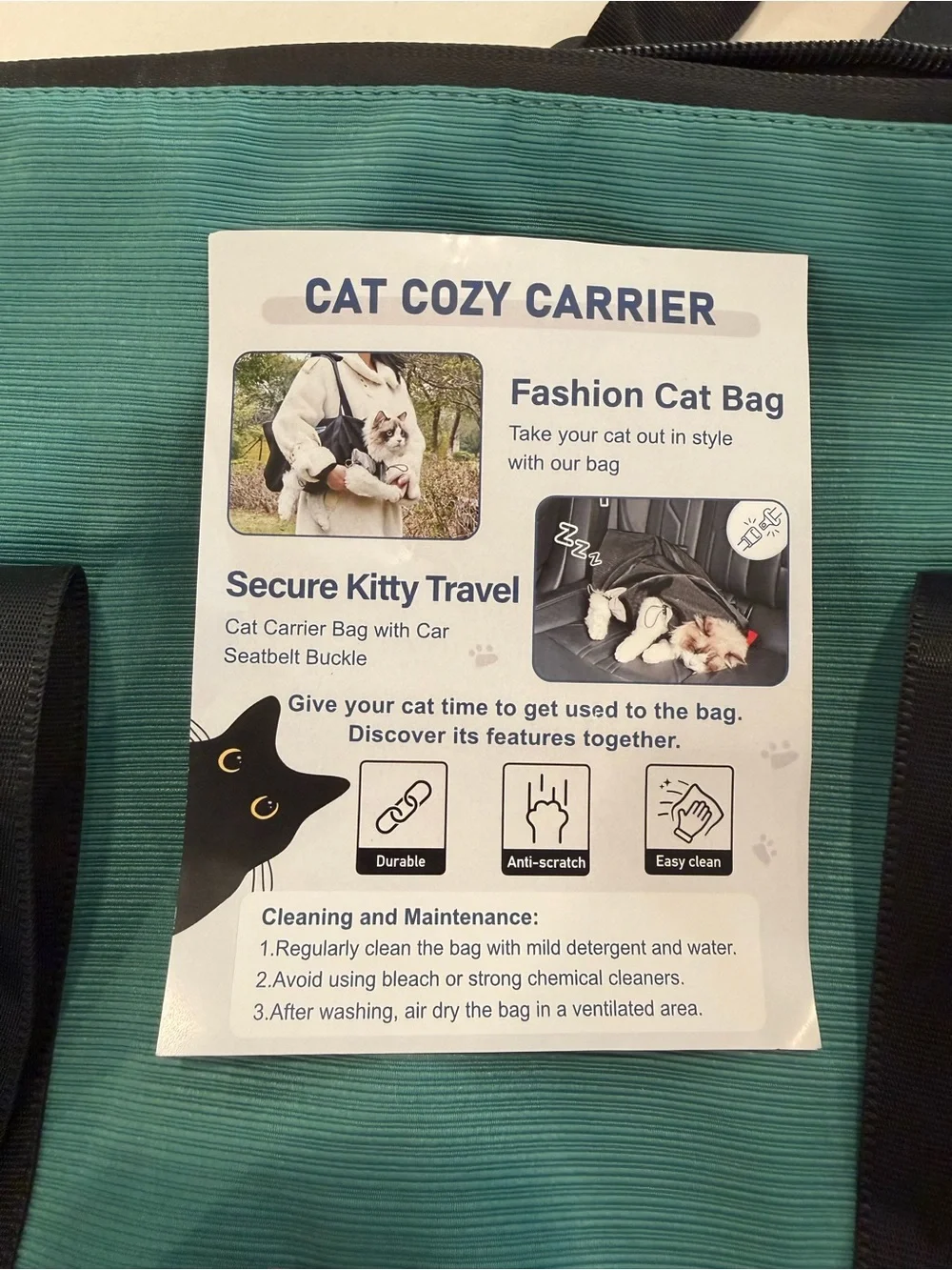 Pet Carrier Sling Bag for Cats - Teal Green